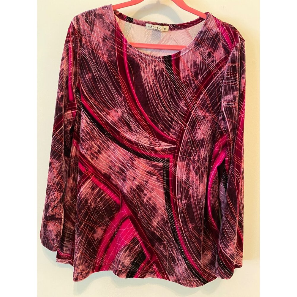 Notations Womens Long Sleeve Abstract Pink & Red Top XL